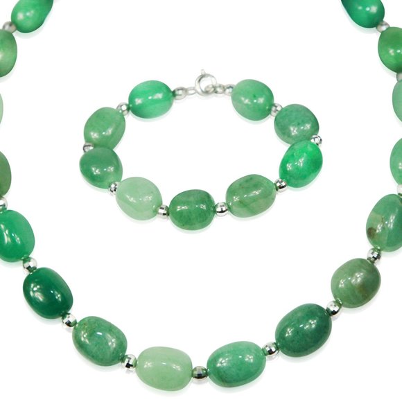 *925 Sterling Silver Natural Jade Necklace & Bracelet